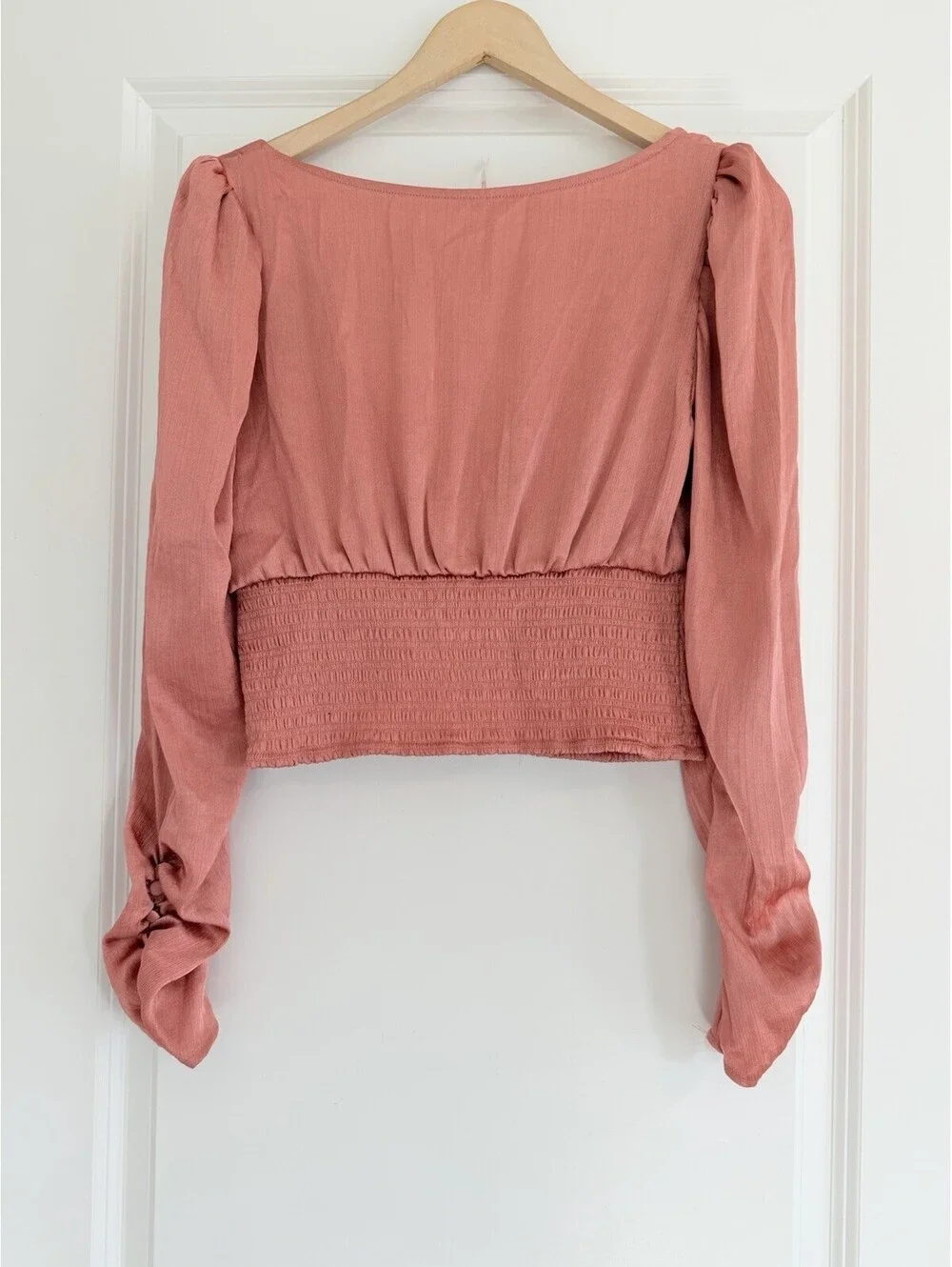 Free People Santiago Satin Cropped Blouse Romantic Puff Sleeve Y2K Size S